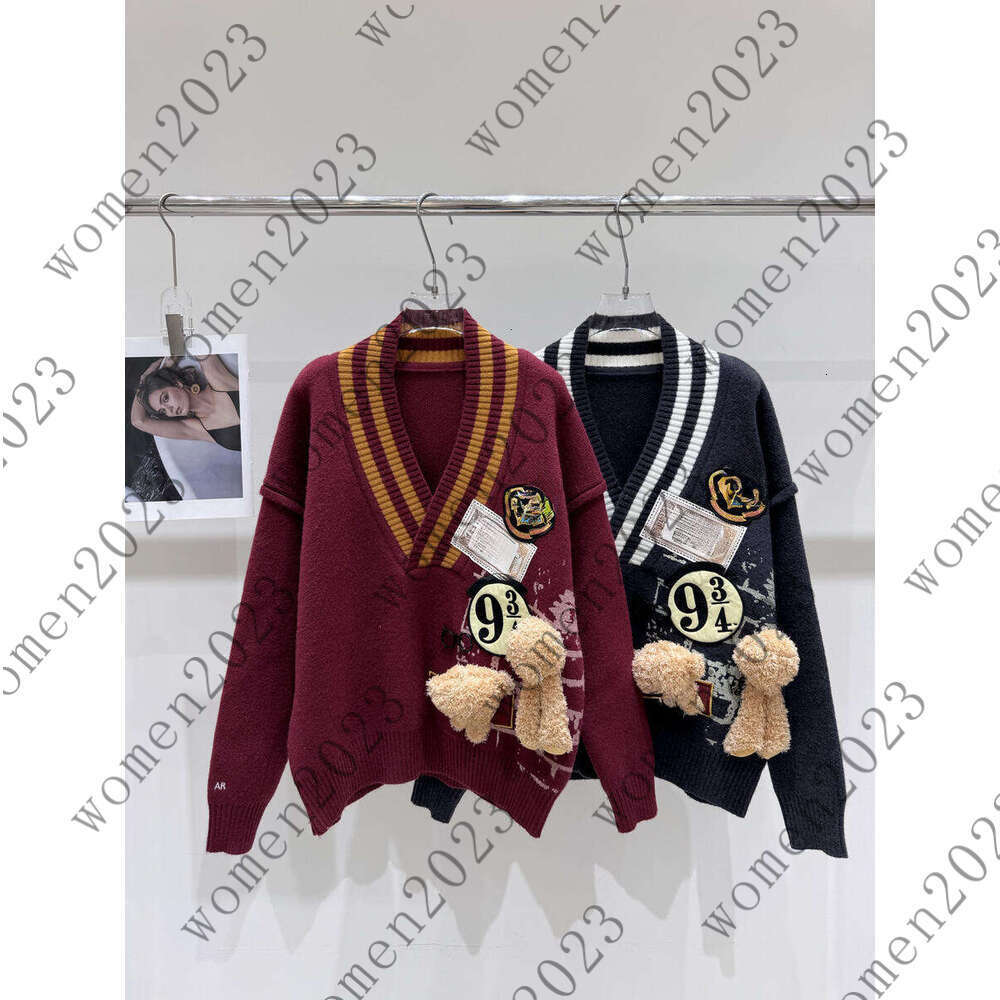 Style Preppy Pull Femme Style Designer Ours Mignon Décoration Col en V Mode Imprimé Motif Automne Usure Convient pour Un Usage Quotidien Vêtement