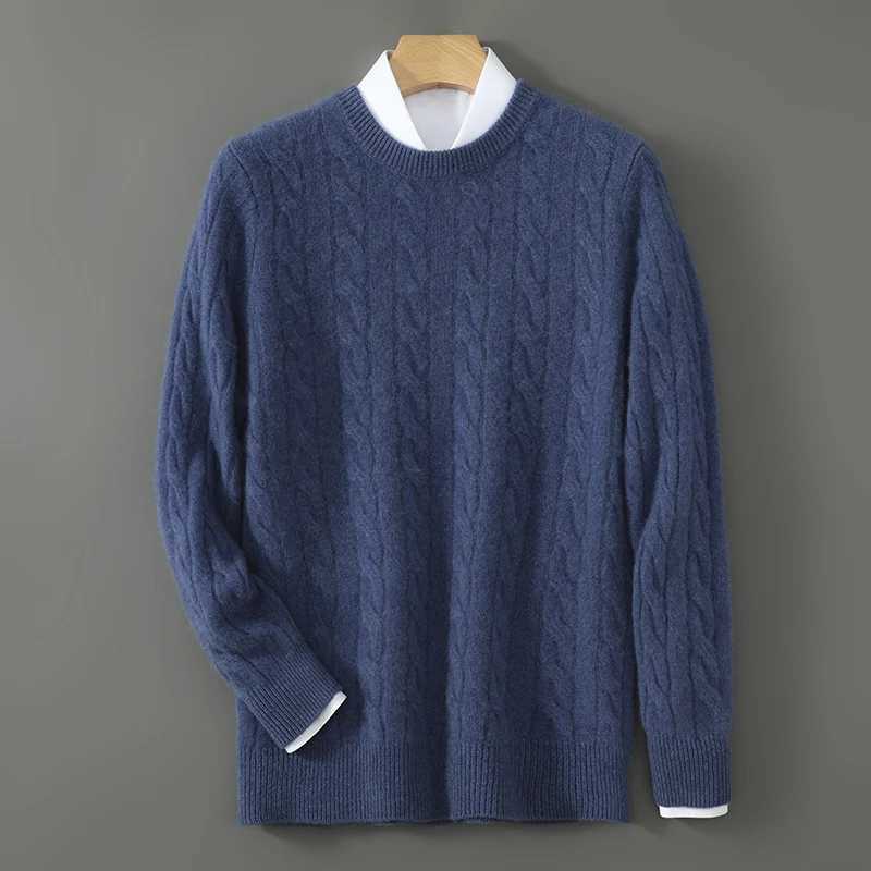 Men 100 Merino Wool Casual O-Neck Cable Knit Sweater Long Sleeves Pullover Cashmere Soft Solid Color Warm Mens Clothing Top M251206