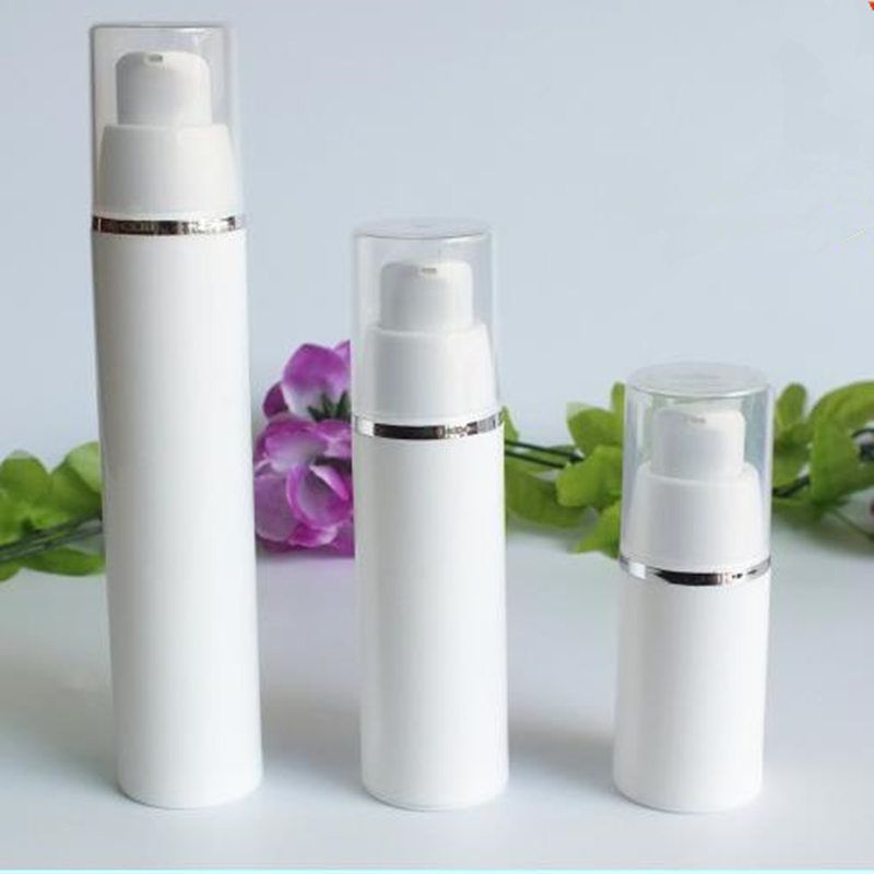 Bouteilles à pompe sans air vides blanches à bord argenté, 15ML, 30ml, 50ML (3 pièces), Lotion cosmétique, traitement en plastique pour voyage, j