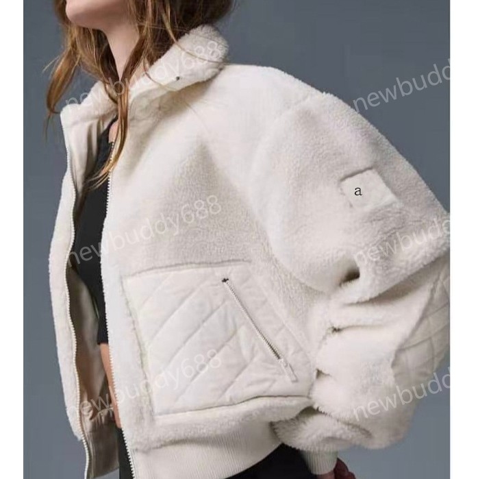 2025 autumn and winter New yoga jacket solid-color stand-up collar lambskin zipper casual jacket, flight jacket and fleece jacket