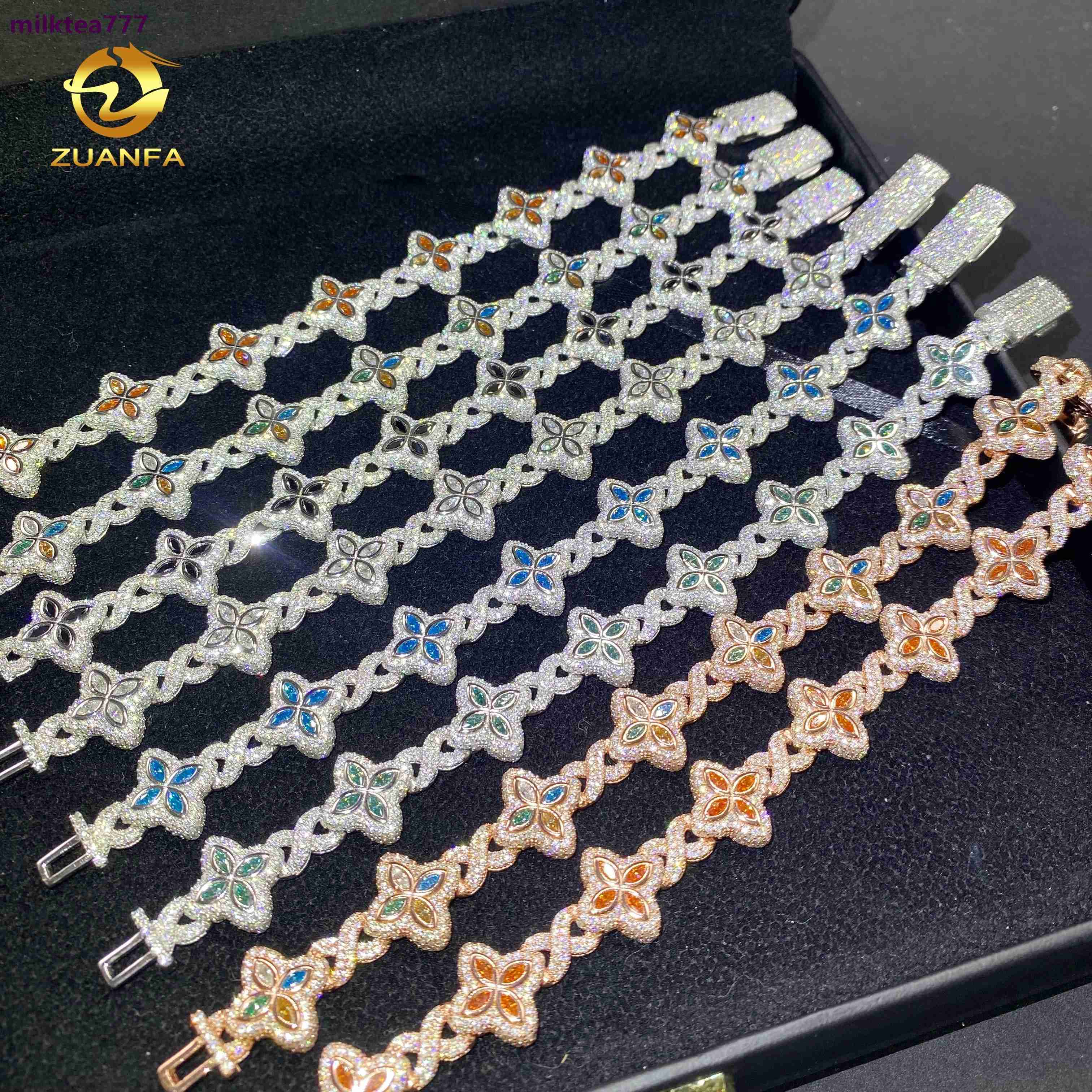 Pass Diamond Tester Bracelet de luxe en argent 925, 15mm, bijoux Hip Hop, coupe Marquise VVS Moissanite, diamant glacé, Bracelet cubain