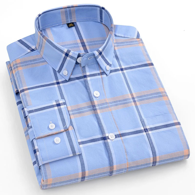 8XL 100 Cotton Oxford Striped Plaid Longsleeve Shirt for Men Dress Shirts High Quality Pure Color Business Button Up Shirt 251204