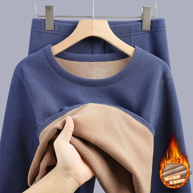Ensemble de sous-vêtements thermiques d'hiver pour hommes doublés de polaire épaissis longs Johns costume col rond sweat-shirt vêtements thermiqu