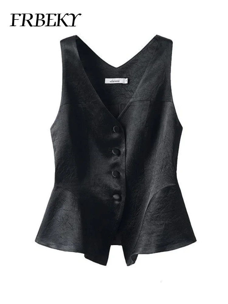 Elegant Vests for Women Autumn Solid Color Vest Undershirt Sleeveless Vneck Suit Shoulder Tops Streetwear Jacket Female Tanks 251129