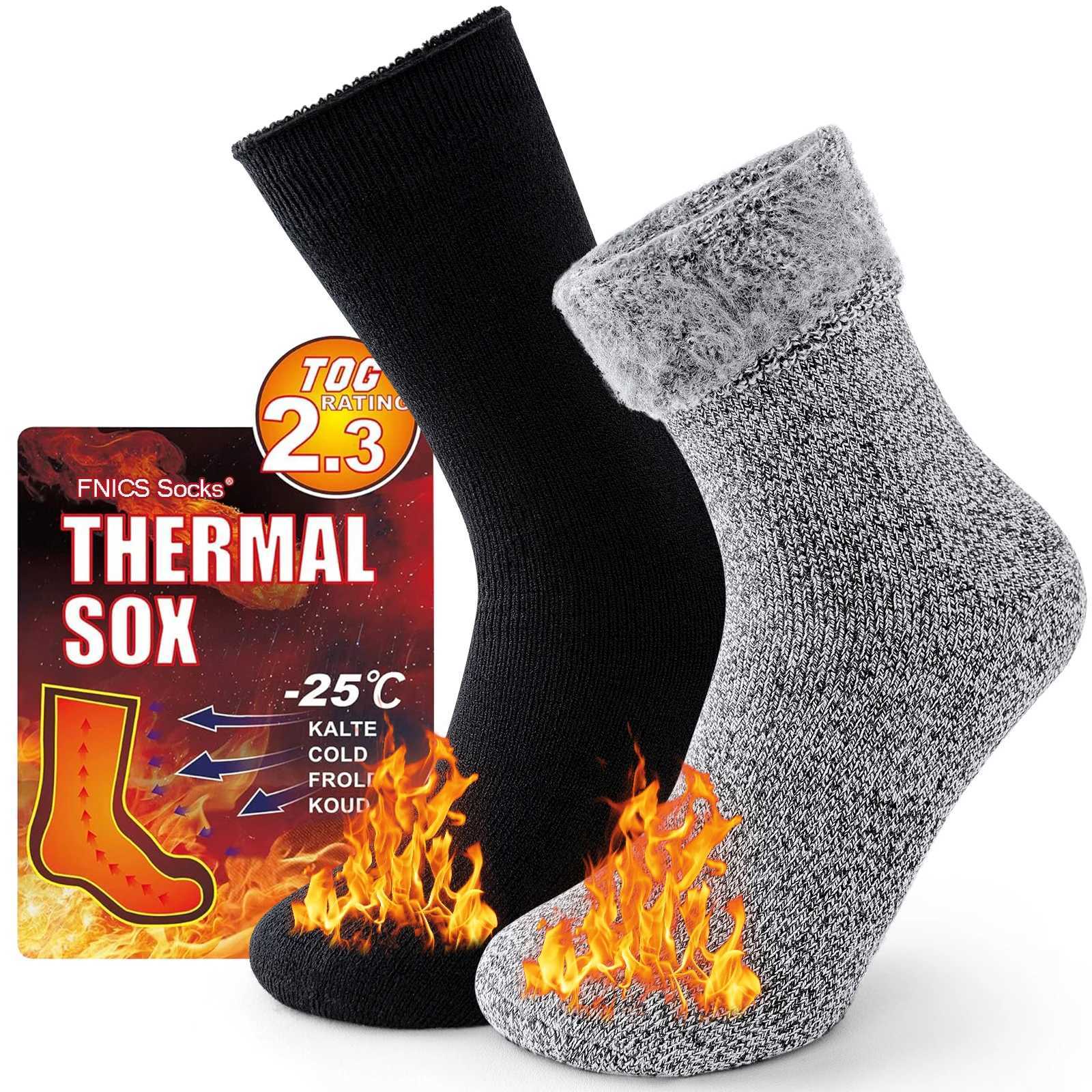 2 paires Pack hiver chaussettes thermiques pour hommes femmes chaussettes isolées par temps froid randonnée en plein air ski neige chaude épaisse