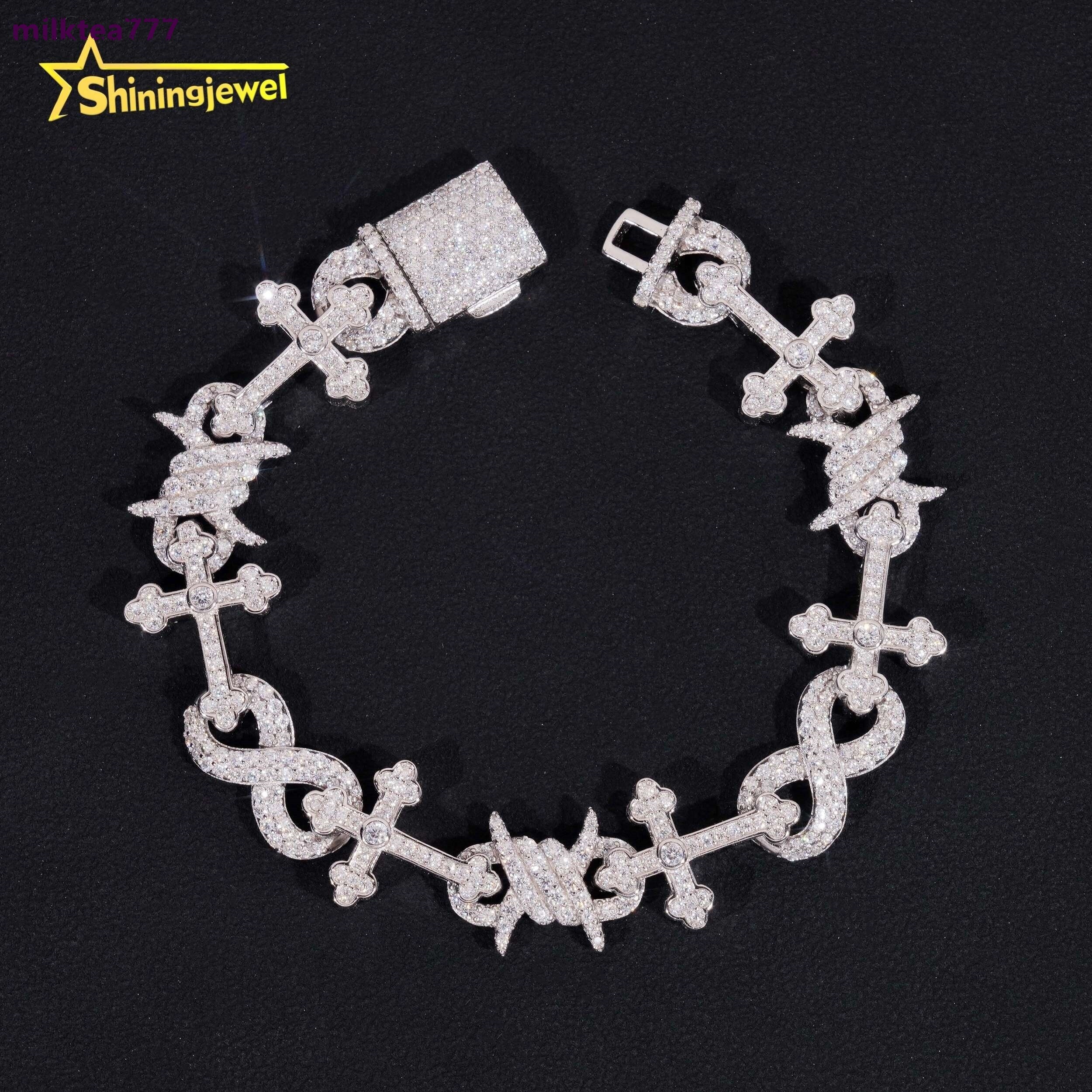 New Arrival Hip Hop Jewelry 925 Sterling Silver Pass Diamond Tester Iced Out Cross Infinity Link Moissanite Cuban Bracelet