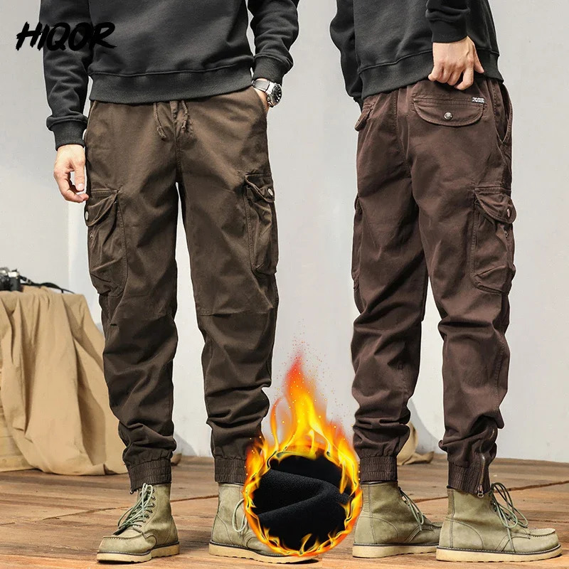 HIQOR Cargo Pants Men Winter Man Y2k Harem Tactical Pants for Men Outdoor Fleece Multi-Pockets Cotton Casual Trousers 251202
