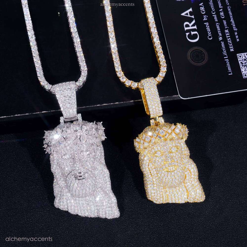 Bijoux haut de gamme en argent Sterling 925 plaqué or, diamant glacé Hip Hop 2.5, pendentif en pierre de silicium personnalisé jésus