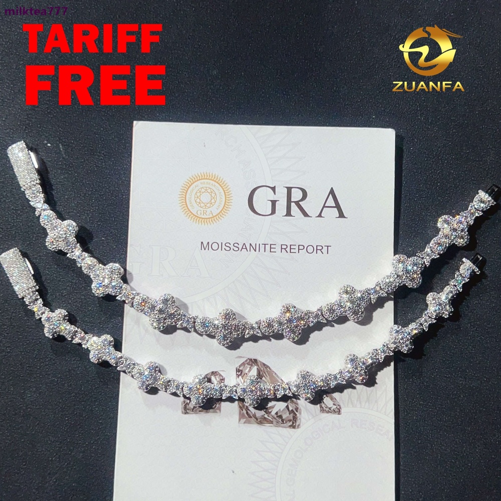 Iced Out Jewelry 10mm 13mm 925 Sterling Silver GRA Certificate Diamond Moissanite Cuban Link Chain Cross Bracelet