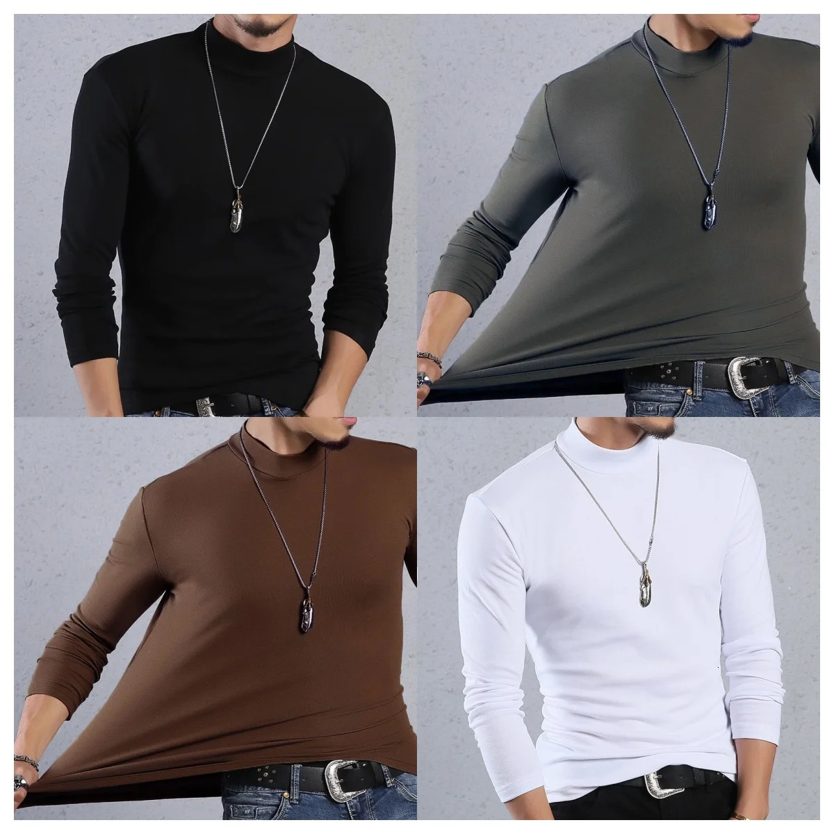 Mens Solid Color Turtleneck T-Shirt Spring Casual Long Sleeve Basic Bottoming Shirt Fashion Solid Color Slim-Fit Tops Plus Size 251202