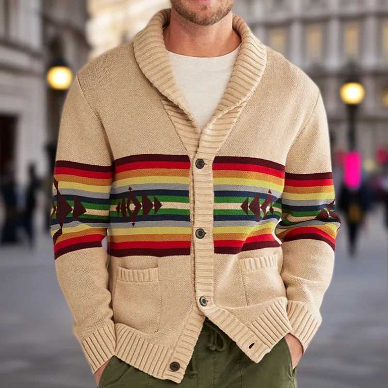 Nouveau britannique rétro hommes Cardigan veste Jacquard tricoté à manches longues pull manteau mode imprimé Premium Vintage tricots M251206