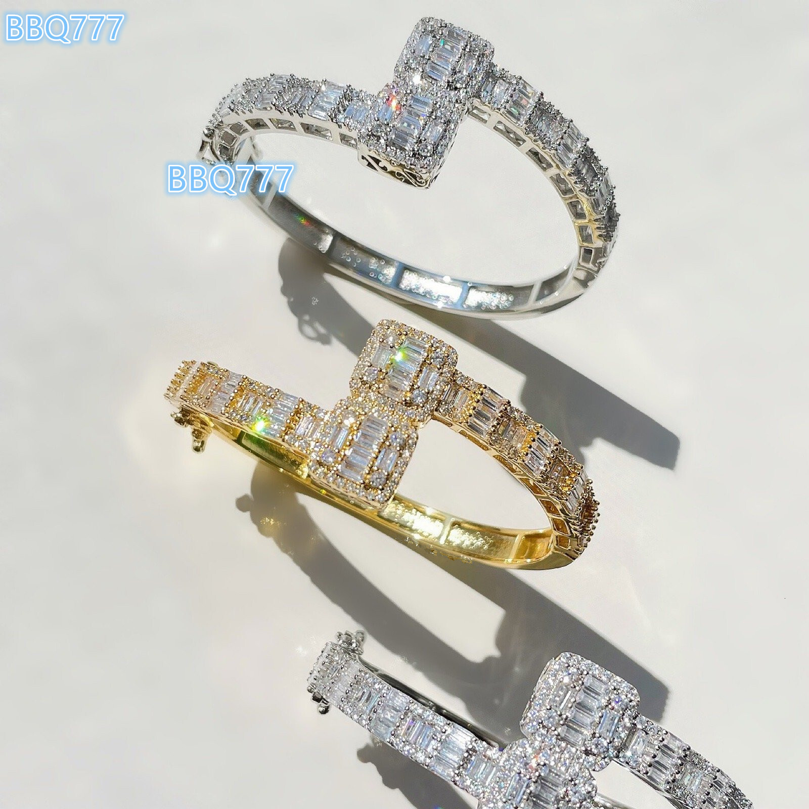 Moissanite bracelet 5A Custom Opened Square Cubic Iced Out Adjustable Bracelet for Men Boy Luxury Fashion Hip Hop Bangle Jewelry