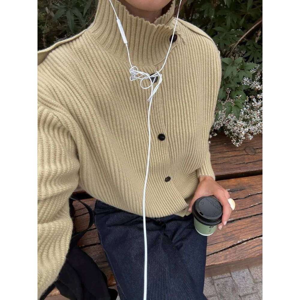 Vêtements de créateurs Casual Tricoté Simple Boutonnage Cardigan Femmes Élégant Mode Col Montant Chandails Femme Automne Chic Street Knitwear Ven