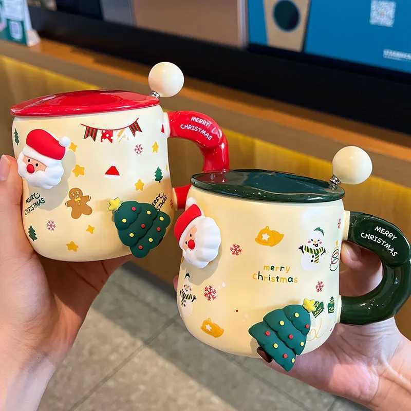 DIY Christmas Ceramic Cup with Attachment Cartoon Christmas MUg with Lid Spoon Large Capacity Water Cup Christmas Gift M251206-image-1087463688