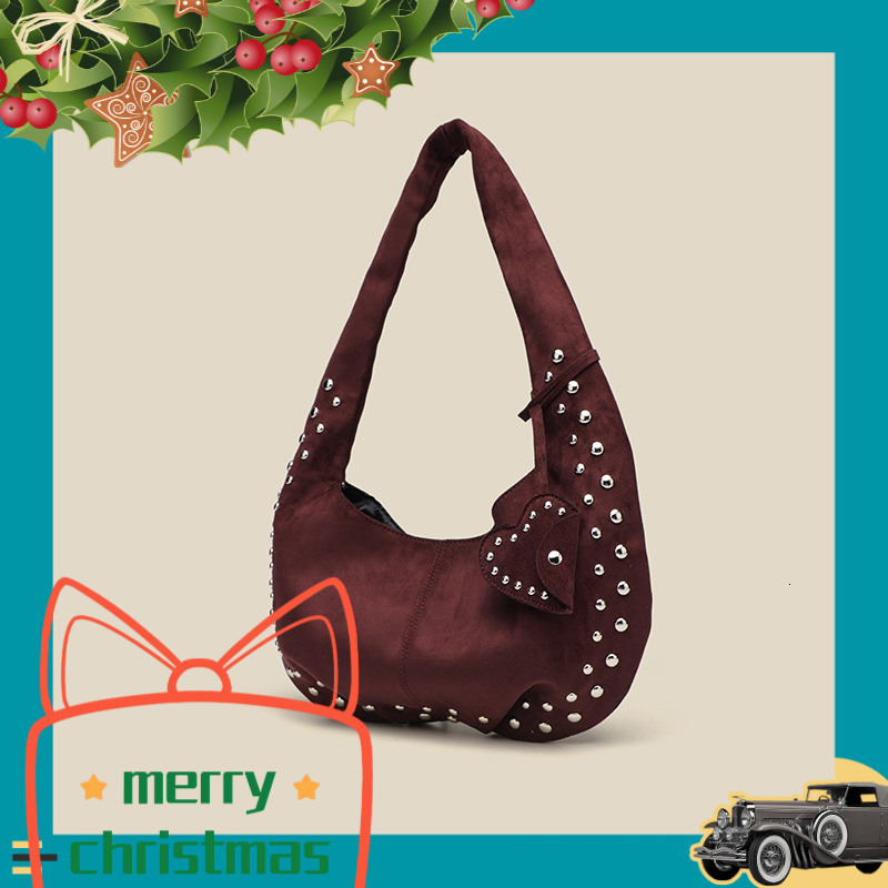 Autumn and Winter New Suede Women's Shoulder Bag Christmas Gift Luxury Bag Slant Rivet Matte Crescent Underarm Exquisite Handbag Designer Bag