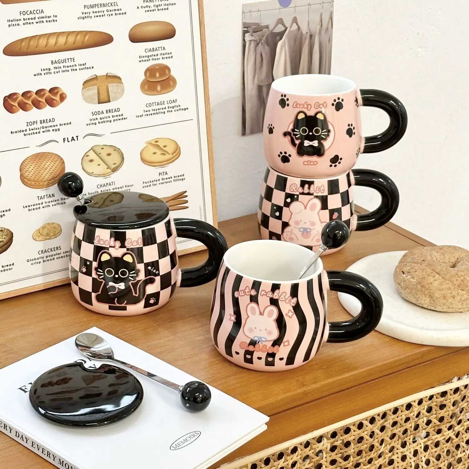 High Looks Cat Mug with Lid Spoon Rabbit Breakfast Milk Cups Ceramic Coffee Mugs Gift Box Christmas Birthday Gift Kawaii Cup M251206-image-1087463077