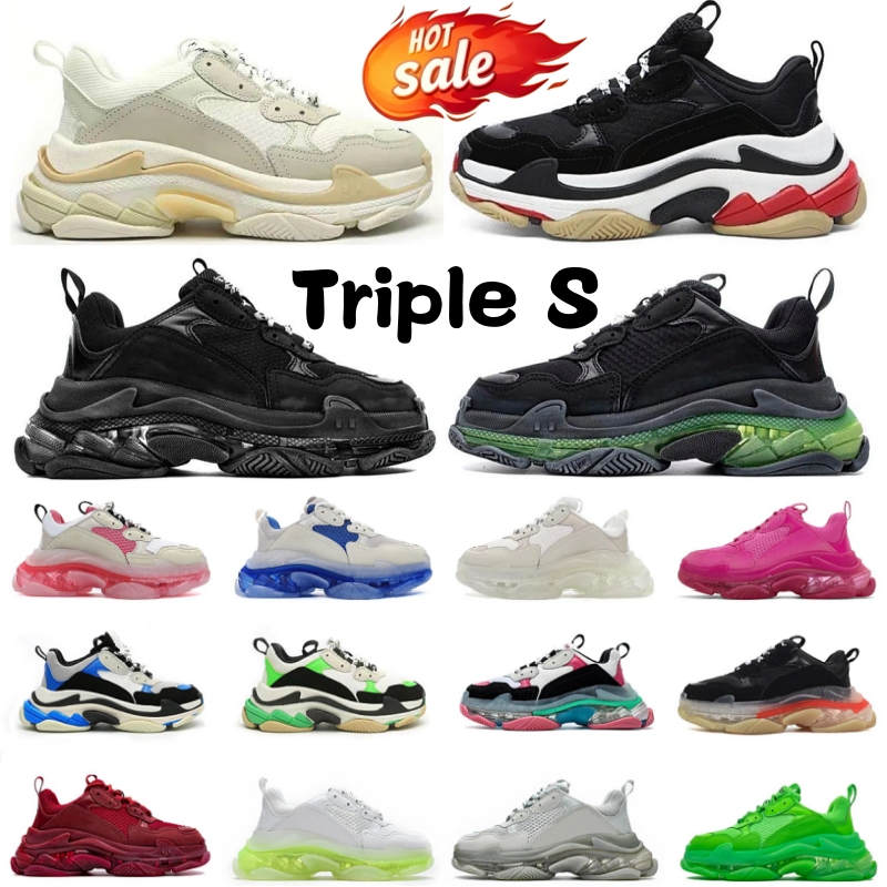 Designer Triple S Sneakers Casual Men Luxury Shoes Clear Sole Black White Beige Teal Blue Bred Red Pink Mens Women Outdoor Platform Jogging Sneaker