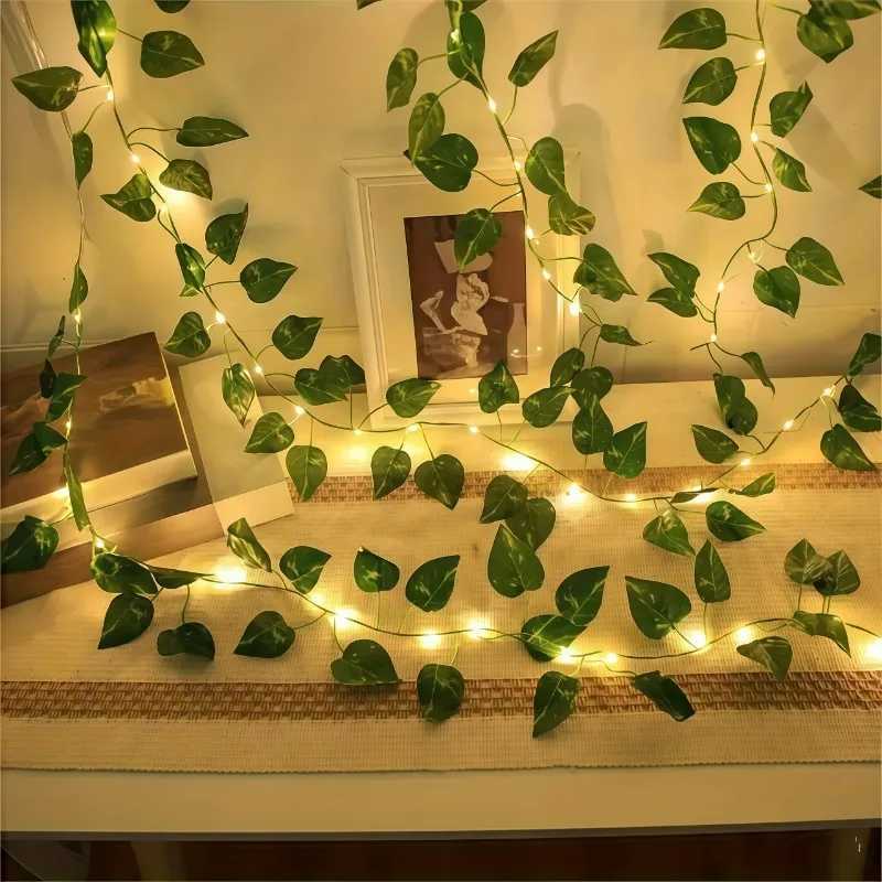 Guirlande lumineuse LED à feuilles vertes, alimentée par batterie, pour salle murale, bureau, anniversaire, maison, chambre à coucher, Halloween,