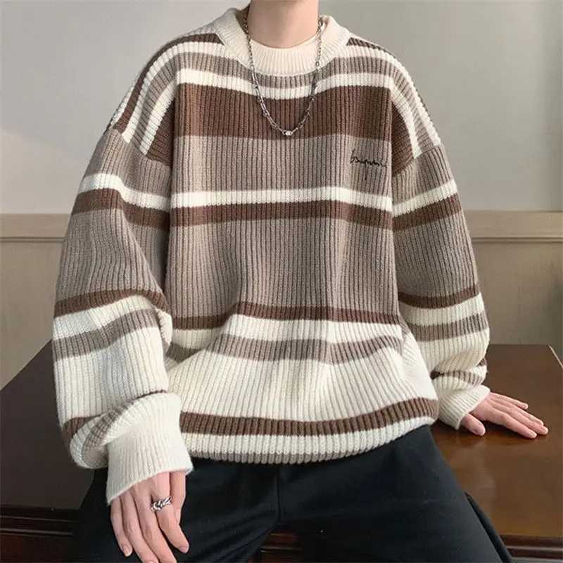 New Crewneck Sweaters Men Loose Knitted Pullover Streetwear Mens Oversized Sweater Fashion Casual Sweater Men Pullovers X32 M251206