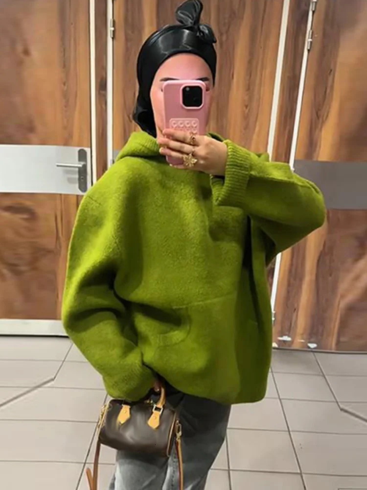 Solide décontracté tricoté surdimensionné pulls à capuche femmes à manches longues trajet 2025 automne hiver femme pull Chic Street Jumper 251205