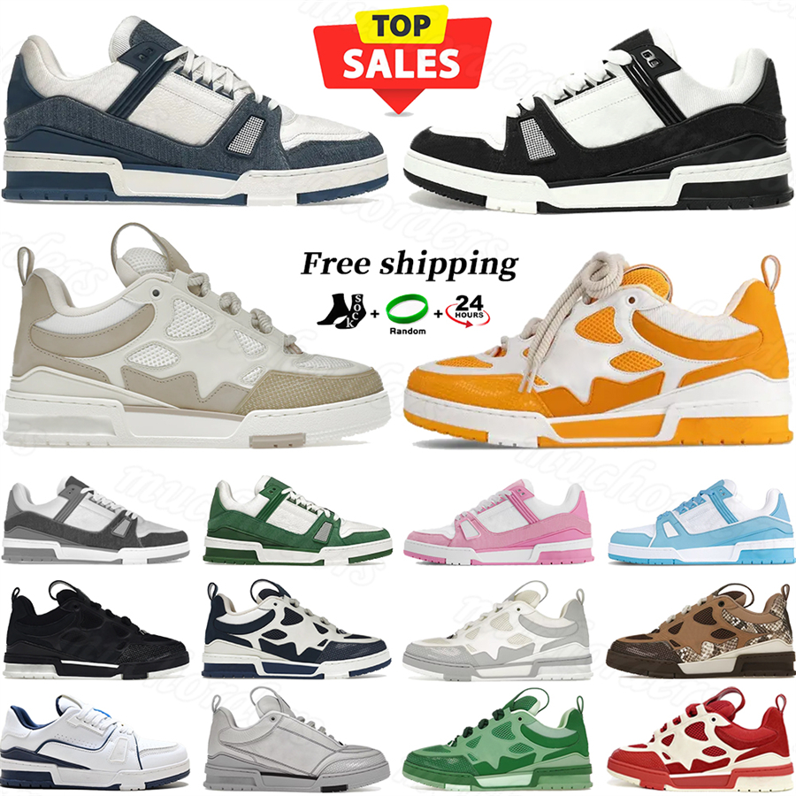 Womens designer shoes sneakers Embossed Trainer for men women Casual Sneaker Black Yellow Sky Blue Denim Flats Leather Shoes Sport Outdoor Mens T