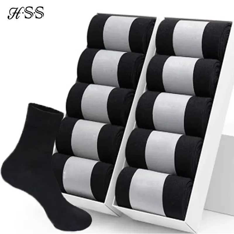 HSS 10Pairs Mens Socks Cotton Casual Business Middle Black Breathable Male Crew Socks Summer Winter Dress Gifts Socks Size38-45T251206