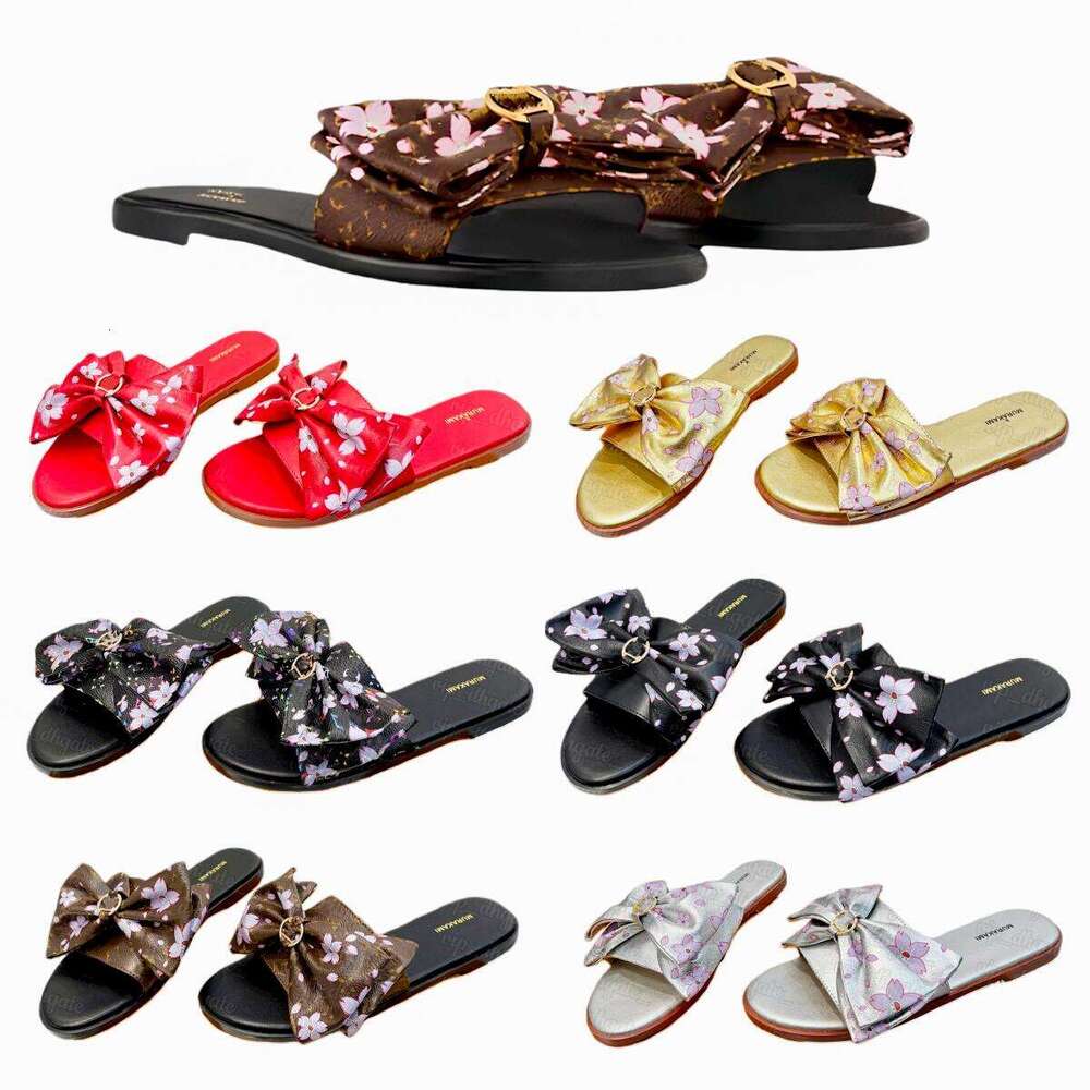 Luxury Designer Summer Pool slipper cherry blossom slide murakami beach sandale Denim Lily Flat mule Sandal shoe Sac Woman sliver leather Sliders Ca