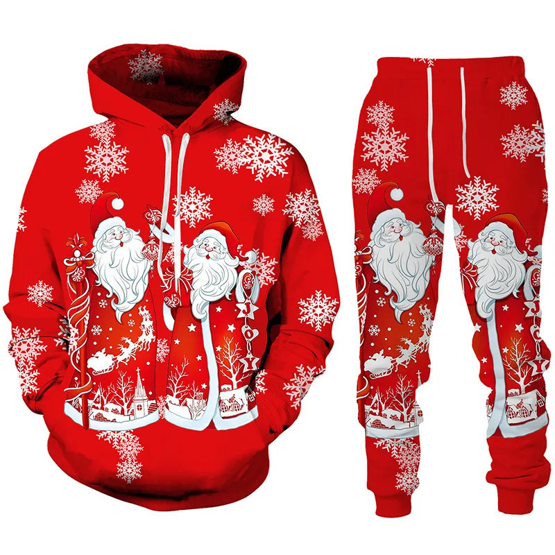 Ensembles de sweat-shirt pour hommes d'impression du Père Noël Automne Hiver Mode Noël Style Sweats à capuche et pantalons 2 pièces Tenue Costume