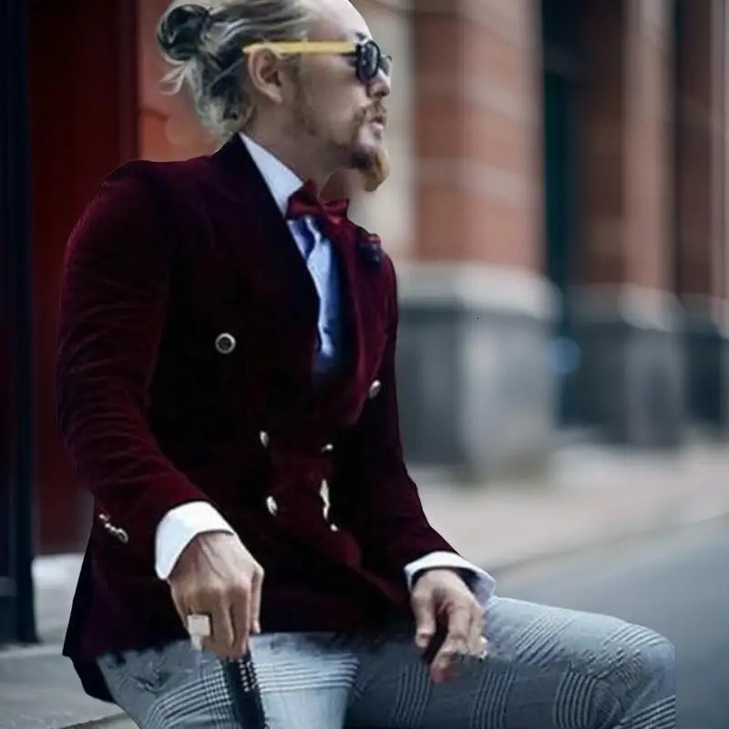 Veste de costume en velours coupe cintrée pour hommes, 1 pièce, Style italien, Double boutonnage, smoking de mariage, costume de mode masculine 2