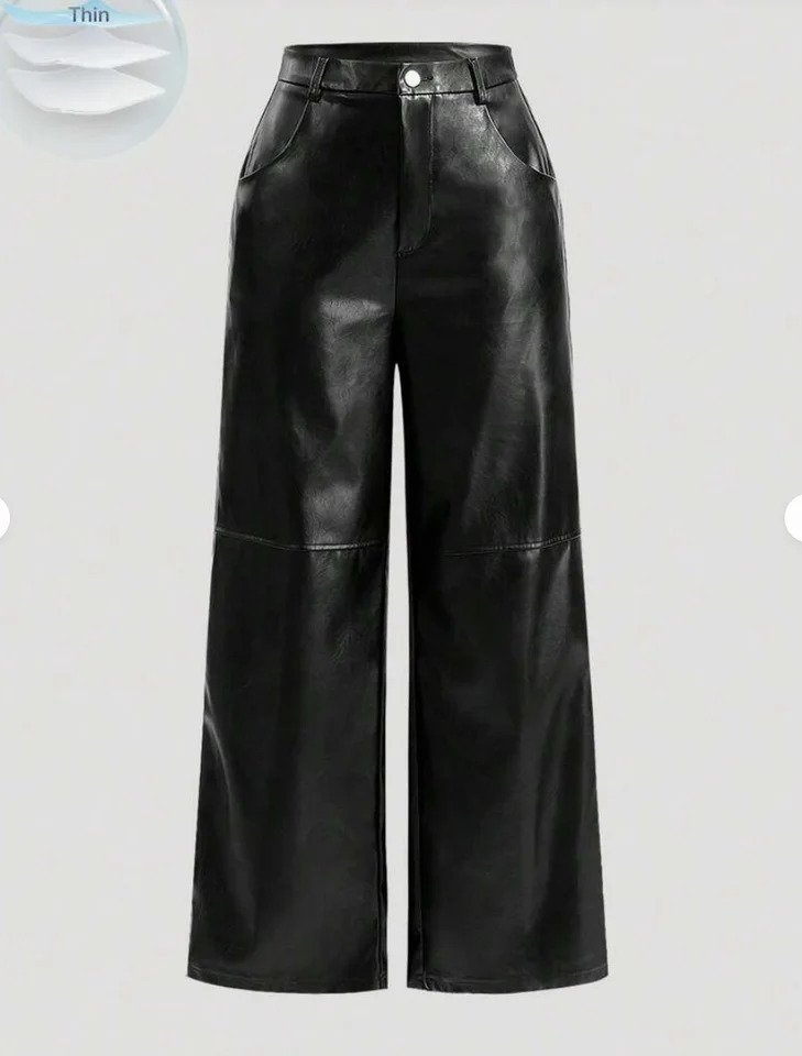Womens casual elegant vacation solid color directional PU high-end synthetic leather European and American pants 251201