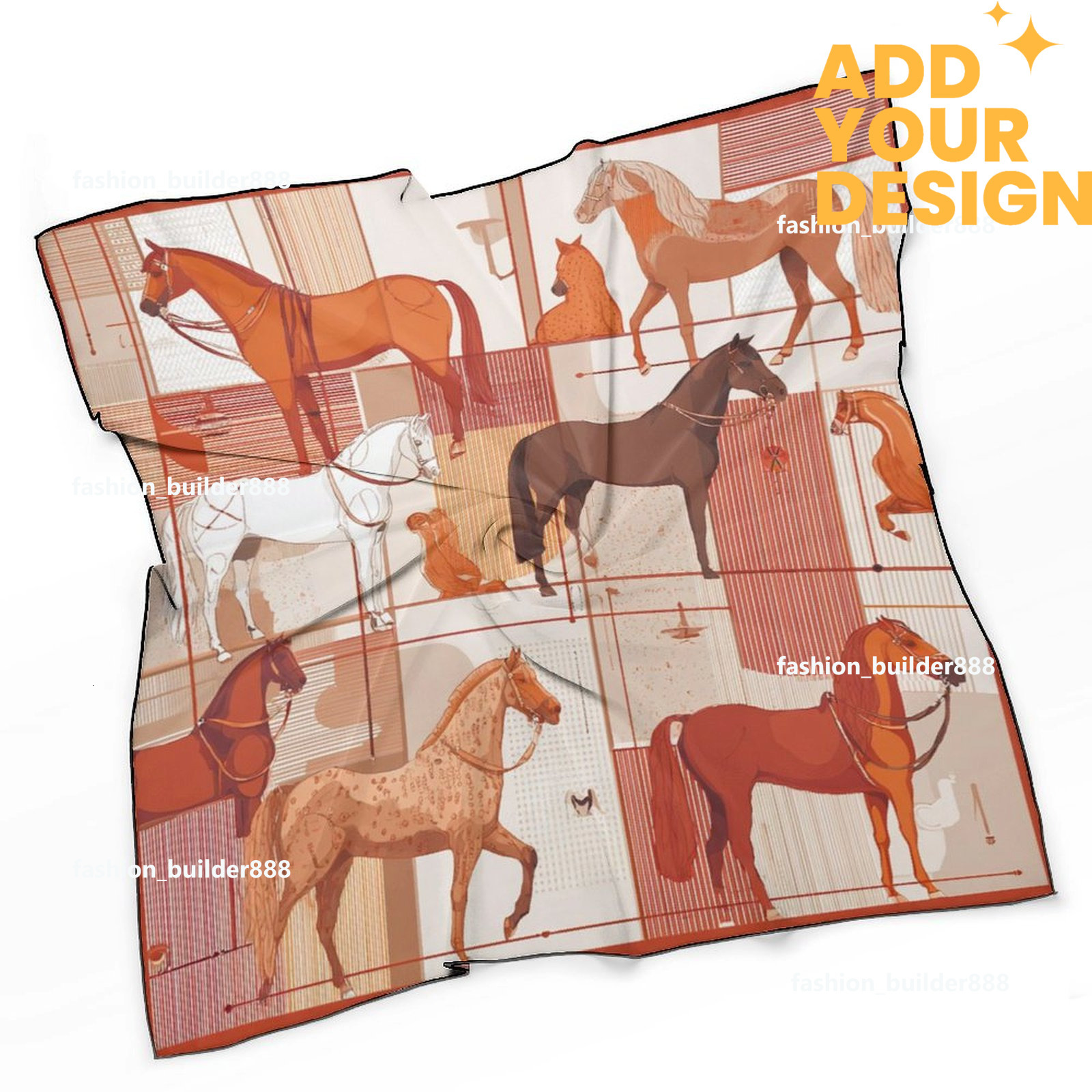 Designer personnalisé H cou écharpe pour motif de cheval de luxe femmes soyeux foulards cheveux bandanas carré écharpe accessoires de mode léger