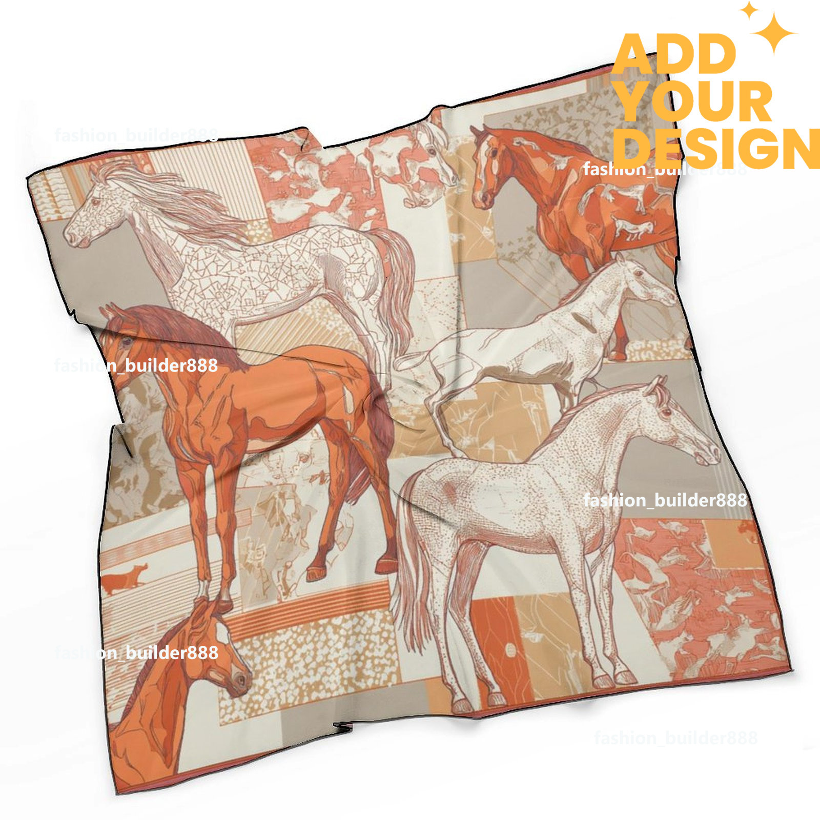 Designer personnalisé H cou écharpe pour motif de cheval de luxe femmes soyeux foulards cheveux bandanas carré écharpe accessoires de mode léger