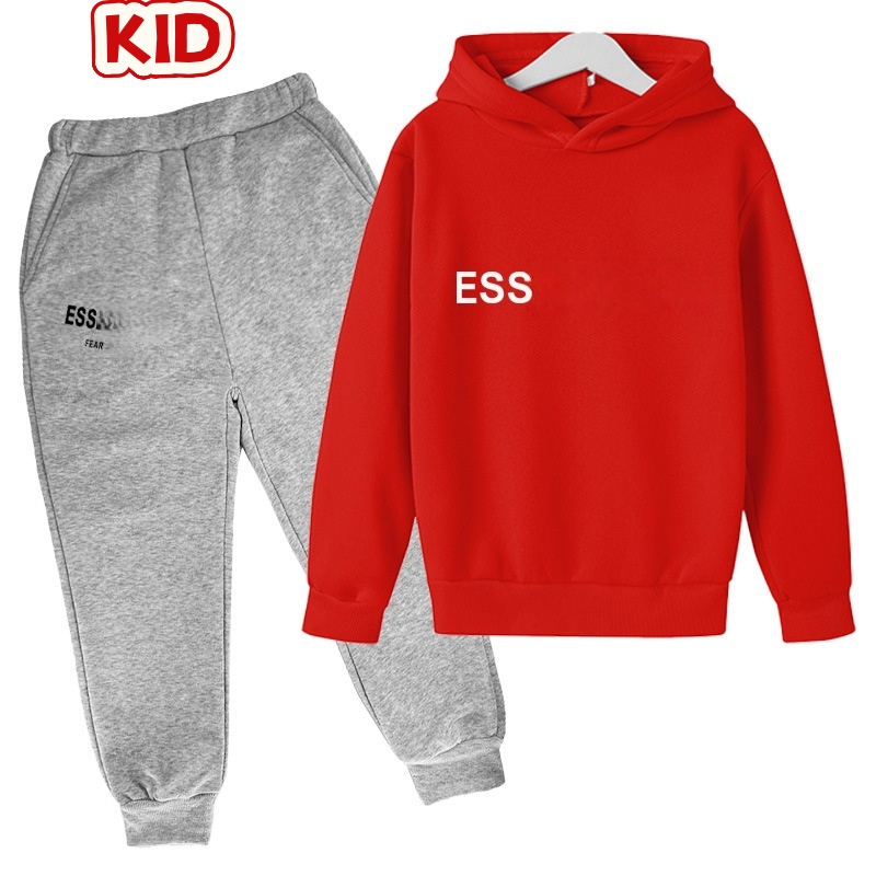 Kids Boys Girls Hoodies Pants Oversize Loose Classic Flocking 3D Letter Pullover Skateboard Baseball Fleece Clothing Set Trousers Black Dark Gray-image-1087463935