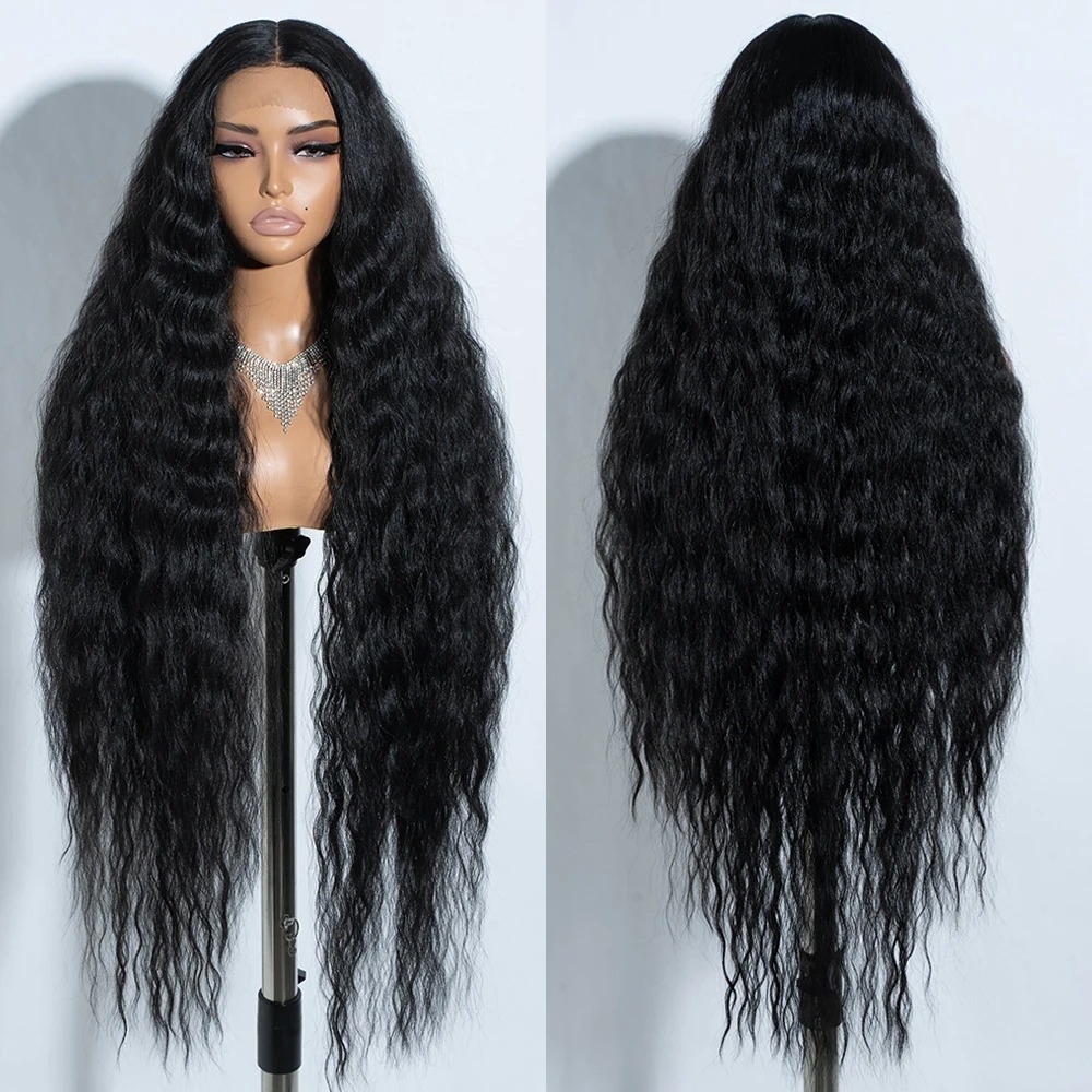 Perruque de cheveux humains bouclés de densité 180 13x4 vague profonde noire 40 pouces Hd perruque frontale en dentelle transparente perruques sa