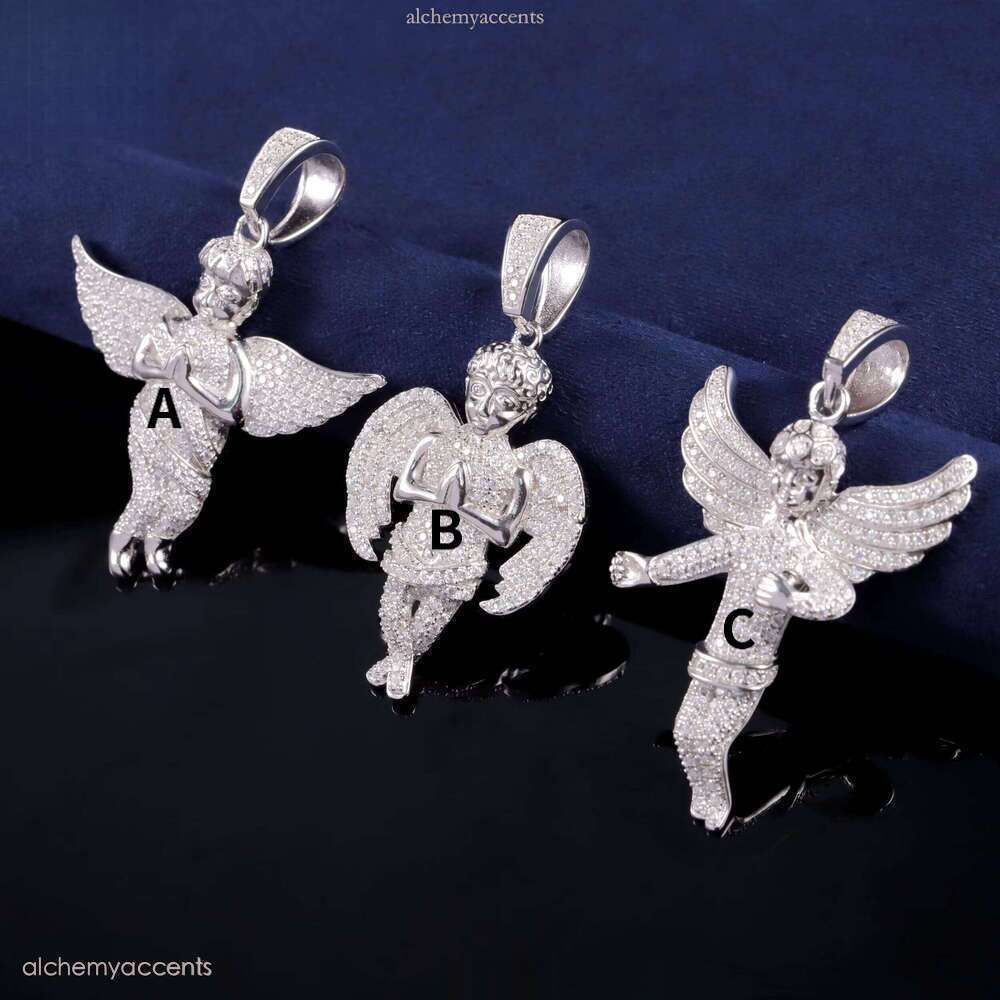 Bijoux fantaisie en argent Sterling 925, pendentif en pierre de silicium glacé Hip-Hop, petit ange, breloque