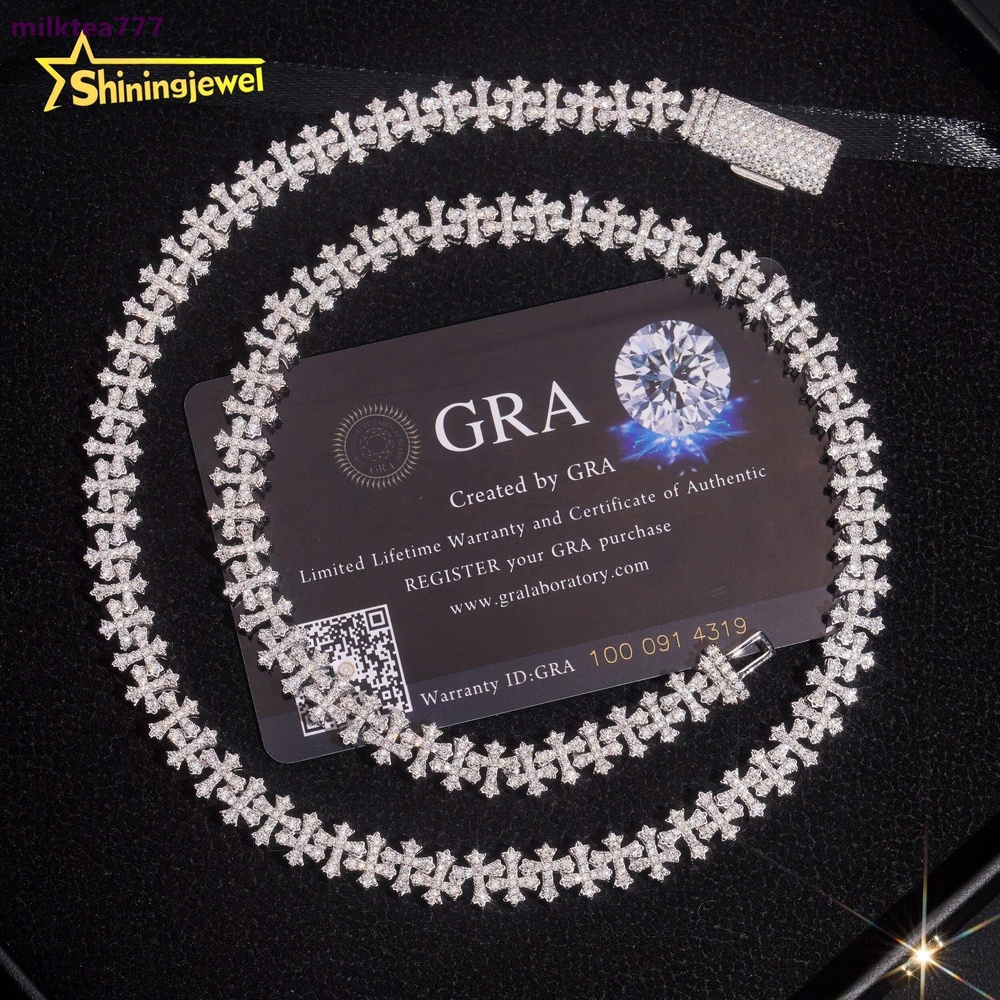 Bijoux fins mode vente chaude 925 en argent Sterling Hip Hop 8mm glacé infini croix colliers