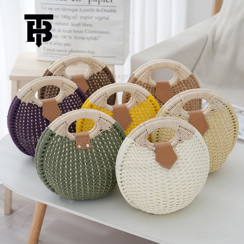TB BHULAMTE Designer Handmade Woven Bag For Summer Luxury, Simple Handheld Women's Rattan Beach Straw Bag Versatile Fashion Vacation Leisure Ba