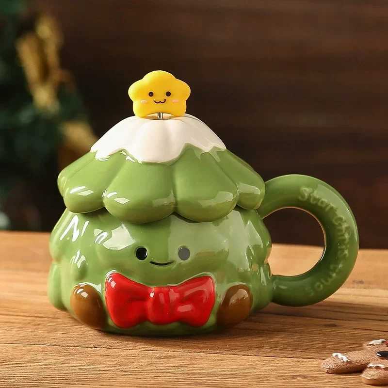 13cm Christmas Tree Ceramic Cups Cute Home Desktop Ornaments With Lid Mug Drinking Cups Holiday Gifts M251206-image-1087462576