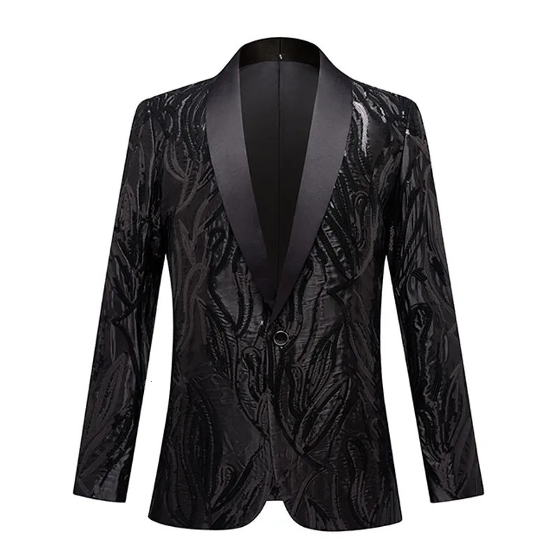 Blazer Mens Fashion Black Satin Sequined Slimming Green Fruit Collar Host and Singer Annual Meeting Performance Outfit Blazer 251204