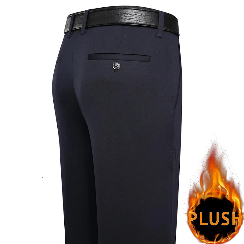Pantalon en peluche d'hiver pour homme, extensible, intelligent, décontracté, noir, bleu marine, droit, ample, grande taille, costume 251129