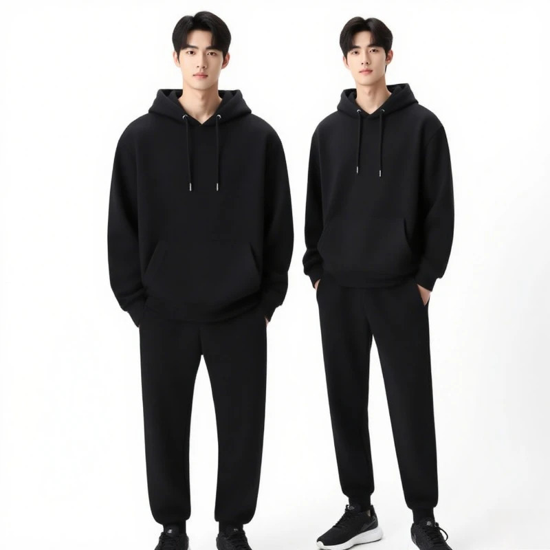 Mens Solid Color Fleece Hoodie and Joggers Set 2 Piece Tracksuit for Autumn Winter Casual Streetwear 251203