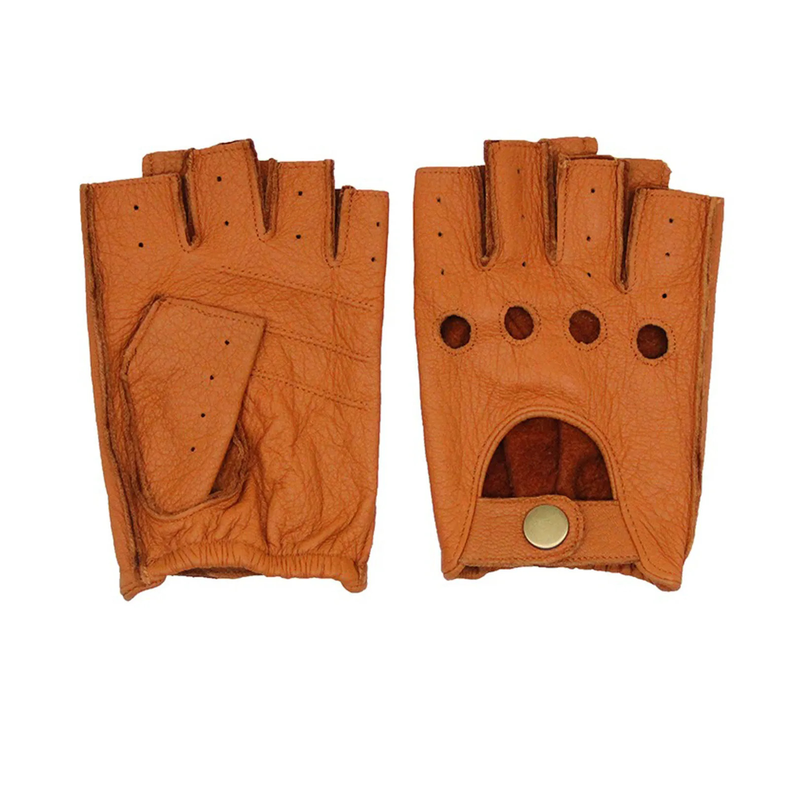 LaSally Mens Leather Fingerless Gloves Brown Genuine Deerskin Half-finger Short Driving Glove Fitness Sports Cycling Motorcycle 251204