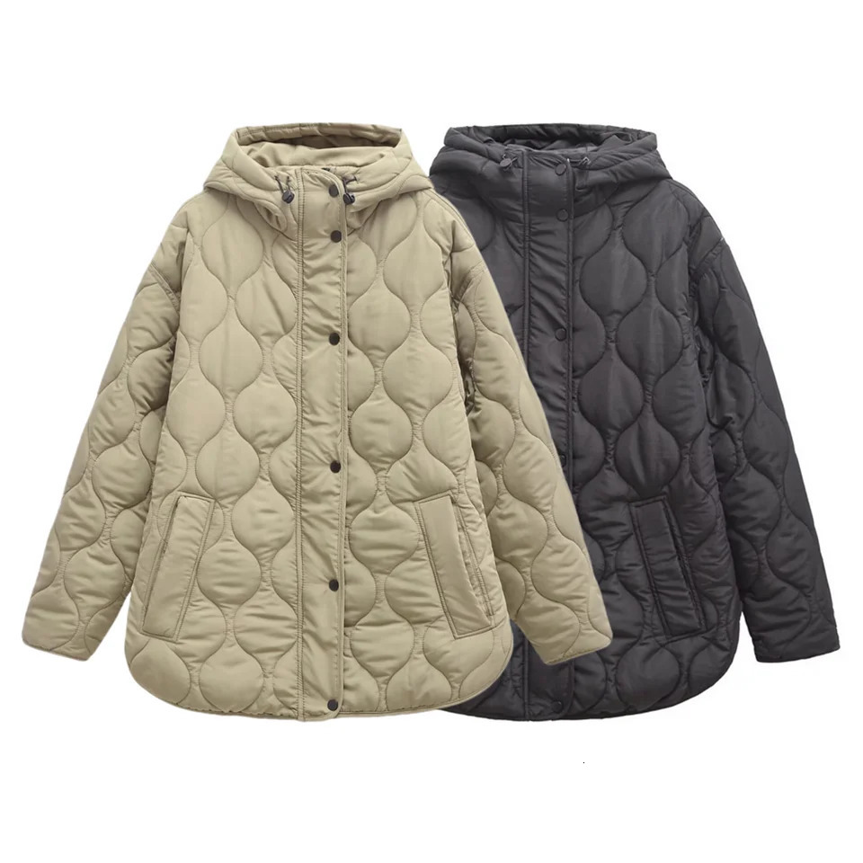 autumn and winter womens loose drawstring hooded quilted diamond long-sleeved cotton-padded jacket female251201