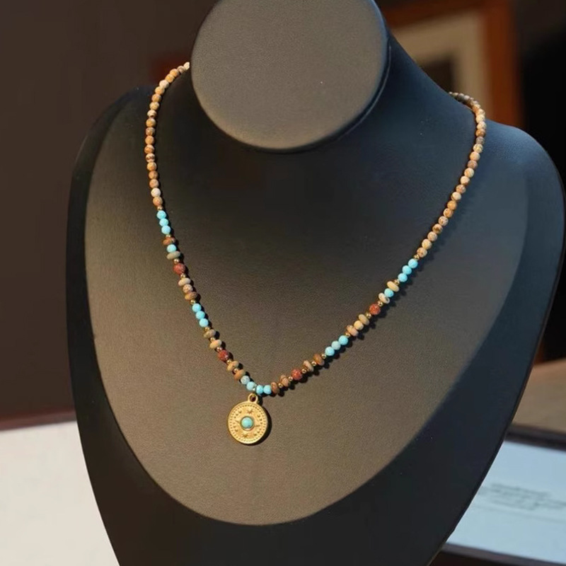 Dunhuang – collier de perles turquoise en pierre naturelle, ne se décolore pas, fait à la main, léger, de luxe, mode, polyvalent, rétro, chaîne d