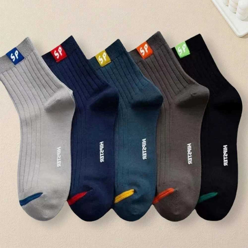 5 Pairs Fashionable Versatile Men Mid Length Socks With Trendy Letters Comfortable Soft Lightweight Breathable Casual SocksT251206