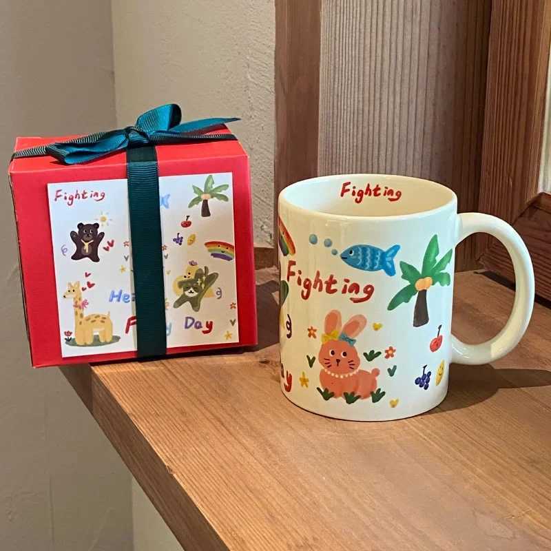 Cartoon Graffiti Deer Ceramic Mug with Gift Box Office Breakfast Milk Drink Cupshigh-value Coffee Mugs Christmas Gift Tea Cup M251206-image-1087463200