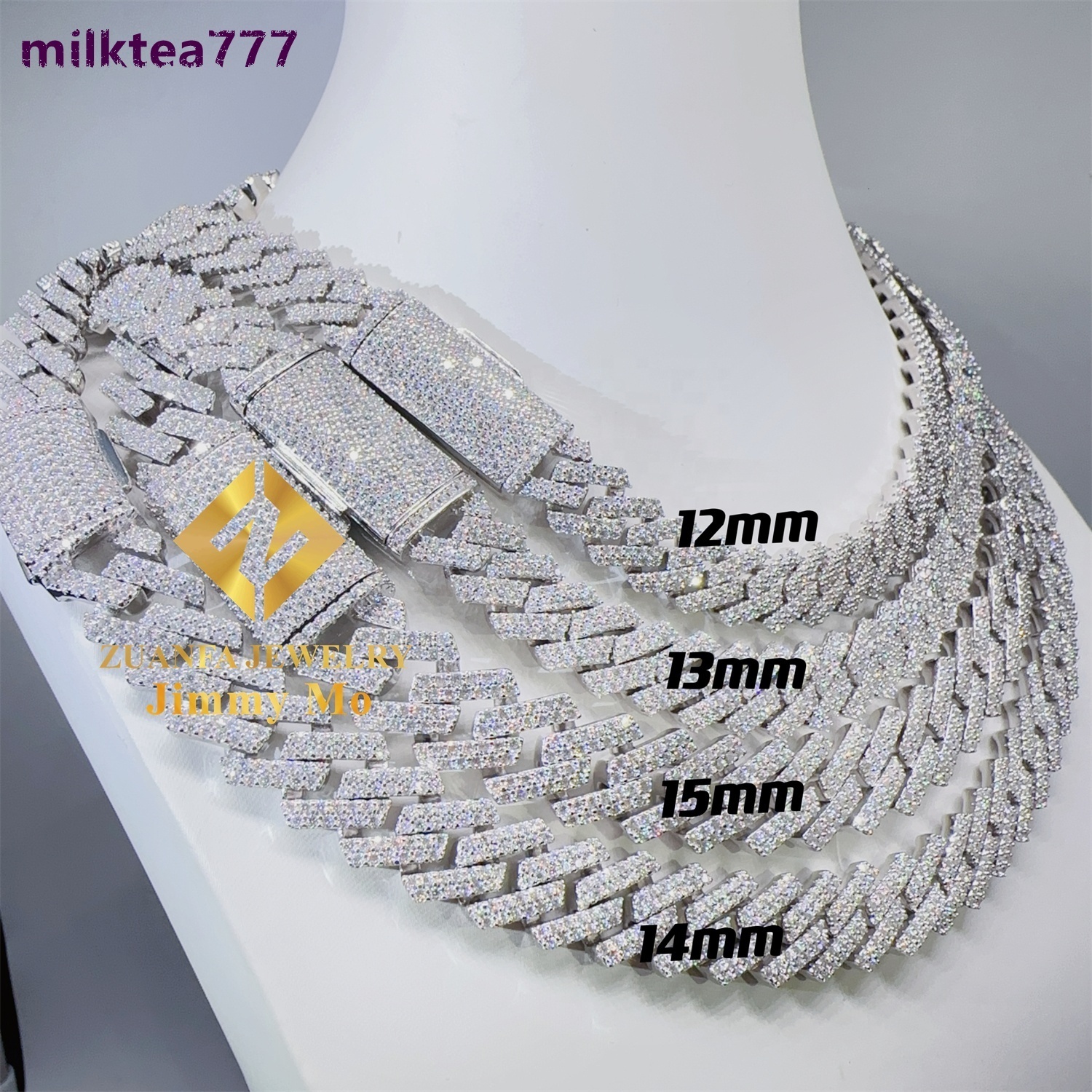 Hot Selling Pass Diamond Tester 925 Solid Silver 12mm 13mm 14mm 15mm Two Rows Iced Out Hip Hop VVS1 Moissanite Cuban Link Chain