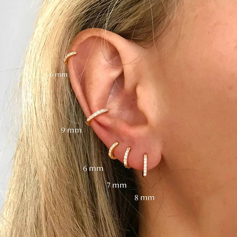 2PCS Stainless Steel Minimal Hoop Earrings Crystal Zirconia Small Huggie Thin Cartilage Earring Helix Tragus Piercing Jewelry ddmythur