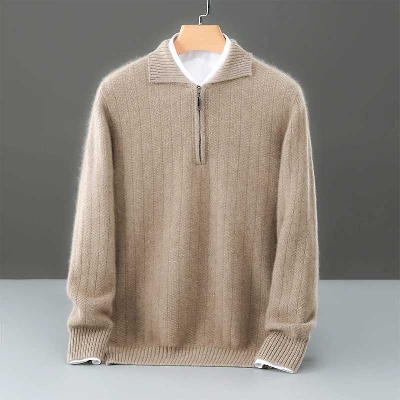 100 Merino Wool Sweater Mens Half Zipper Lapel Pullover Sweater Autumn and Winter Thick Warm Mens Clothing Long Sleeved Shirt M251206