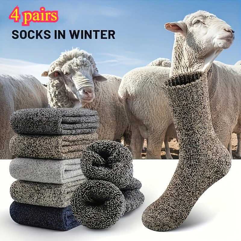 4 pairs of mens thick blended socks - suitable for autumn and winter comfortable solid color mid-calf cold-weather socksT251206
